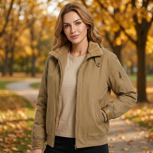 Blouson Bomber Unisexe Personnalisé Doublé Sherpa en Toile Coupe-Vent Décontracté Automne Fermeture Éclair Col Rabattu Coupe Droite Couleur Unie - Product Image 4