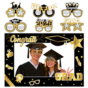 <b>Graduation</b> Photo Props Glasses <b>Frame</b> Set 2026 Class Party Decoration With Glitter Design For <b>Graduation</b> Celebration - Product Image 5