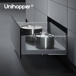 Unihopper双壁抽屉盒系统软关闭抽屉，带发光二极管玻璃侧板抽屉滑轨，用于厨房五金 - Product Image 1