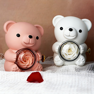 Collana a Forma di Orsacchiotto con <span class=keywords><strong>Anello</strong></span> Portarosa Eterno in Cupola Acrilica, Scatola Portagioie Rotante, Regalo Creativo per la Festa della Mamma - Product Image 1