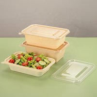Boîtes alimentaires jetables rectangulaires avec couvercle transparent 500 ml 750 ml 1000 ml Boîte à salade biodégradable en amidon de maïs