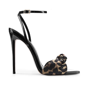 Sandali da Donna con Tacco Alto 2026, Design Elegante in Vernice Nera Maculata con Dettagli Leopardati, Punta Affusolata in PU - Product Image 2