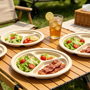 Biodegradable Sugarcane Bagasse Paper <b>Plates</b> 6-9 Inch Water Resistant <b>Disposable</b> Modern Luxury Tableware 50 Pieces/Bag Party - Product Image 2