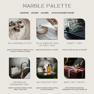 SAIDKOCC plateau en marbre naturel pour Dessert parfum bijoux vanité plateau avec poignée dorée pour <span class=keywords><strong>commode</strong></span> comptoir Table basse - Product Image 6