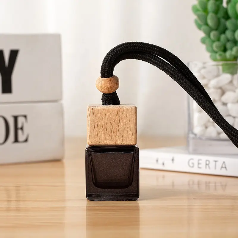 8ml Air Freshener Perfume Glass Fragrance Aroma Car Diffuser Bottle Hanging With Wooden Lid XB-38Q