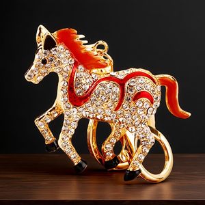 Porte-clés en métal mignon avec motif de cheval du zodiaque, incrusté de cristaux, pour femmes, cadeau d'affaires - Product Image 3