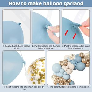 Kit de guirlande d'arche de ballons en latex de 143 pièces/ensemble, bleu poussière métallique, or, blanc, sable, pour mariage, <span class=keywords><strong>anniversaire</strong></span>, fête - Product Image 3