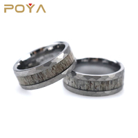 USA Hot Selling Custom Gravur Einfache 8mm facettierte Kante Hirschgeweih Wolfram Ring