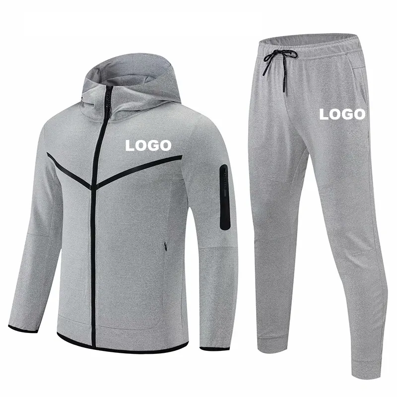 Custom Logo Gym Training Jogging Wear Top Quality Soccer Tracksuit Grey Hoodies Jacket and Sweatpants Jogger Men Sweatsuit Sets