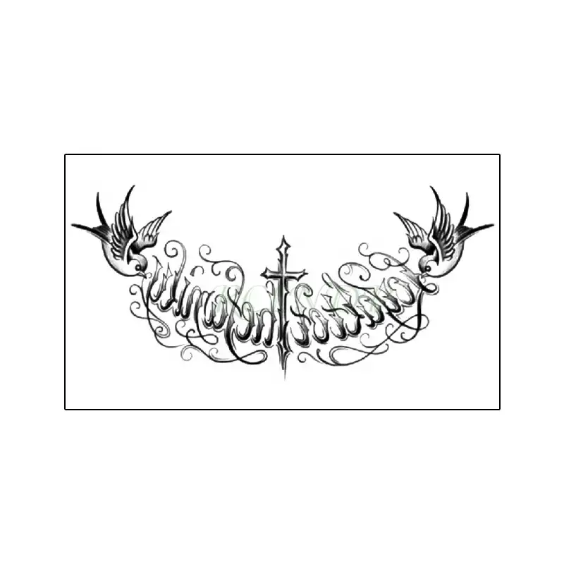 Autoadesivo del tatuaggio temporaneo impermeabile grande croce Design uccello lettera grande Body Art Flash tatuaggio per donna uomo ragazza