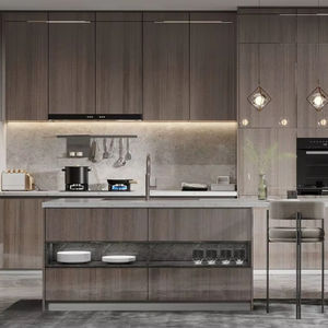 Lumières d'armoires de cuisine à blocs de couleurs de luxe haut de gamme et portes en verre Panneau à haute brillance Mélange européen moderne en stock Vente en gros - Product Image 1