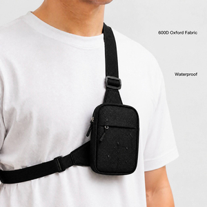 Borsa <span class=keywords><strong>a</strong></span> tracolla piccola personalizzata in tessuto Oxford nero con logo, per sport all'aperto, porta carte e monete - Product Image 5