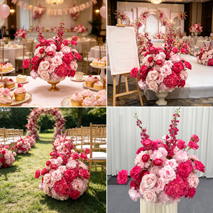 Centro de Mesa Romántico con Flores Rosadas en Degradado para Decoración de Mesa de Comedor de Boda - Product Image 4