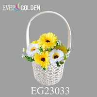 EG23033 Ever Golden 13X13X31CM Panier de demoiselle d'honneur en coton tissé romantique avec poignées pour arrangements floraux, décoration de mariage au crochet