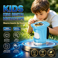 Educational Digital Microscope 1000X Magnification Portable Handheld Electronic Microscope With Lcd Screen 8 Led Lights