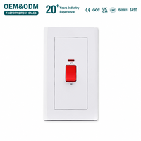 Interrupteur mural électrique pour chauffe-eau avec néon, blanc, BS, 45A, 1 gang, pour usage domestique, bureau, hôtel, fabrication chinoise
