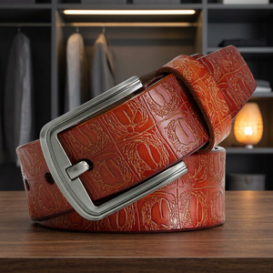 Custom Length Vintage Style Solid Pattern Square Steel Eco-Friendly Genuine Natural Brown Cow Hide Leather Engraved Logo Pin - Product Image 1