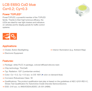 Puce LED bleue monocouleur OSRAM LCB E6SG-AABA-5J6K-0-30-R18-Z 450-480nm 3.2x2.8x1.9mm CRI 70/80/90 50000 heures - Product Image 2