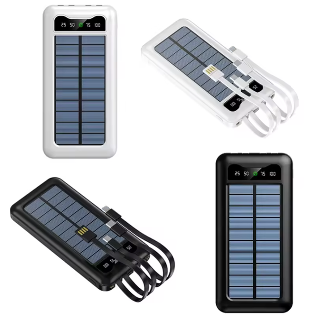 New Solar Power Bank 10000Mah Portable Mobile Charger Built in Cables Power Bank for All Phone Oem