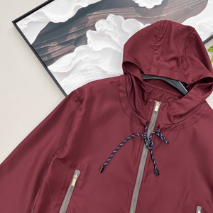 Chaqueta cortavientos con capucha para mujer, cintura con cordón, bolsillos con cremallera, ropa exterior informal - Product Image 3