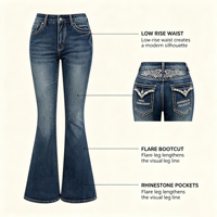 Jeans évasés en strass pour femmes, pantalons en denim brodés, style bootcut, tenues pour spectacles de rock en direct