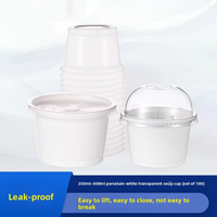 Ensemble de bols jetables ronds transparents en PP blanc avec couvercle, pour soupe et œufs à la vapeur Hibiscus, avec design imprimable