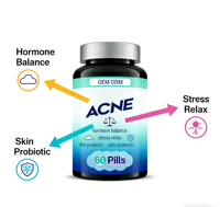 Capsules de Vitamines et de Collagène pour l'Acné Adulte OEM ODM avec Soutien Hormonal Contre l'Acné, 2 Capsules par Jour, Complément Alimentaire (Personnalisable)