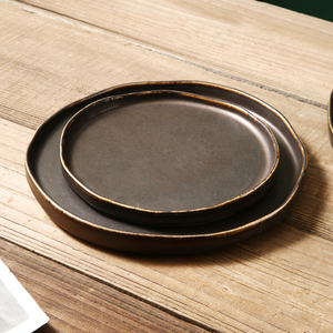 Platos redondos de cerámica negra, <span class=keywords><strong>vajilla</strong></span> personalizada de postre para hotel y restaurante - Product Image 2