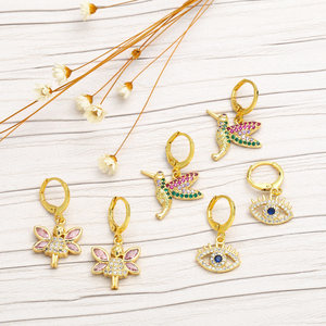 ASJEWELRY-Pendientes de circonita cúbica para mujer, <span class=keywords><strong>collar</strong></span> de colibrí 2311 ersa117, chapados en oro de 18K - Product Image 3