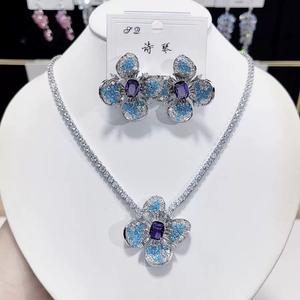 Ensemble de colliers de luxe en zircon à la mode et tendance, ensemble de bijoux pour mariage et banquet, bijoux pour femmes à la mode en gros - Product Image 3