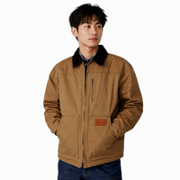 Veste de travail en toile de canard style Detroit pour homme GENFONT, col en velours côtelé, lavage enzymatique, fermeture éclair robuste, vêtements de travail d'hiver