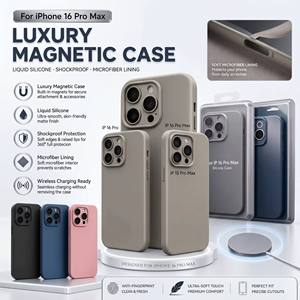 <span class=keywords><strong>Coque</strong></span> de téléphone en silicone liquide magnétique doux mat de qualité supérieure, couleur unie, antichoc, pour 16 Pro Max, anti-rayures, ajustement parfait - Product Image 1