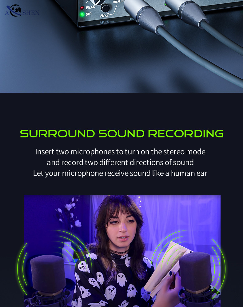 Professional Q24 USB Audio Interface Sound Card Mixing Computer Recording Box for Livestream Broadcast Musical Performance