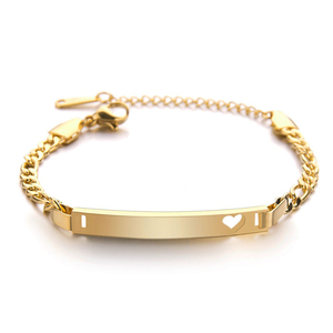 Hypoallergenic Stainless Steel 18K Gold Plating Engraved <strong>Name</strong> Date Newborn Kids Baptism Gift <strong>Personalized</strong> Trendy Baby <strong>Bracelet</strong> - Product Image 1