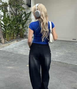 Jean en denim noir unisexe coupe large 25 cm, style décontracté minimaliste streetwear, facile à laver, pantalon baggy décontracté, vente en gros - Product Image 1