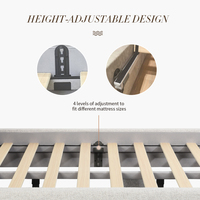 Cadre de lit moderne rembourré en tissu, en bois massif capitonné avec hauteur interne réglable, design King/Queen Size