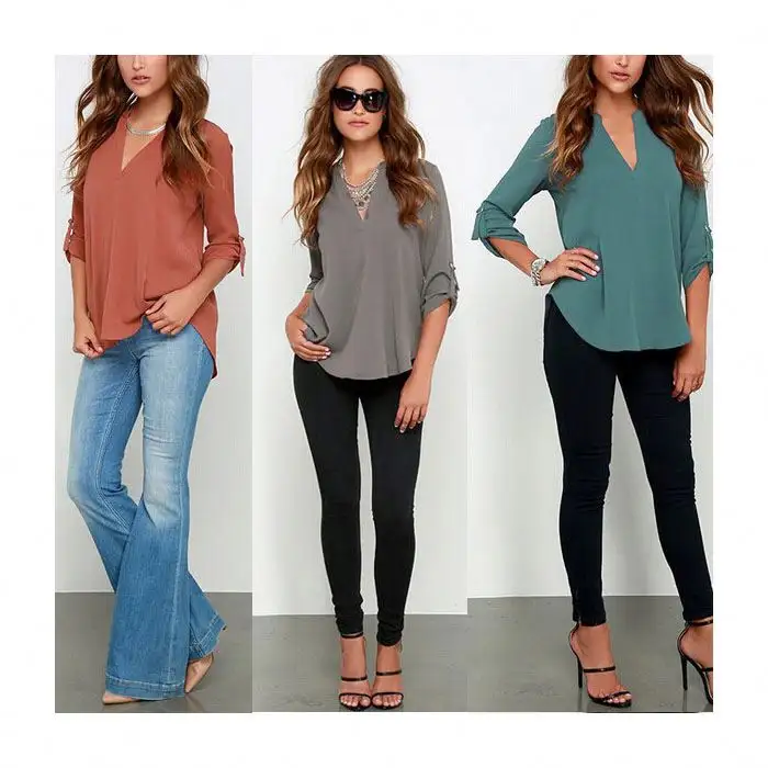 Female Clothes Ladies Short Sleeve Chiffon Tops Shirt Sexy V Neck Solid Women Blouses Casual Tee Shirt Tops