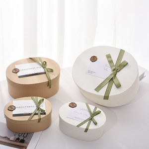 Oval Rigid Kraft <b>Paper</b> Gift Box with Bow and Ribbon Customizable Shape for Christmas Mothers Day and Birthday Gifts - Product Image 5