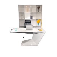 Bureau de direction moderne en bois gris et blanc brillant, design nordique unique pour la maison, ergonomique, réglable en hauteur, haut de gamme et luxueux