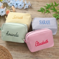 Bolsa de Aseo de Algodón a Rayas Bordada Personalizada, Estilo Europeo Retro, para Viaje, Almacenamiento de Cosméticos, Ligera y Duradera