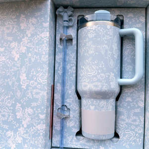 Nuevo Vaso Térmico de Acero Inoxidable con Aislamiento de 40oz, Diseño Floral con Lazo, Portátil para Camping y Viajes, con Asa - Product Image 6