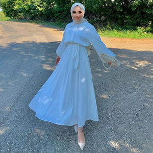 Premium tradizionale preghiera islamica abbigliamento etnico Dubai musulmano Ramadan <span class=keywords><strong>arabo</strong></span> colletto rovesciato abito Hijab Abaya <span class=keywords><strong>bianco</strong></span> - Product Image 1