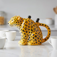 Théière en céramique de luxe faite à la main en forme de léopard, bouilloire à thé en porcelaine au design animal personnalisé avec infuseur pour la cuisine domestique