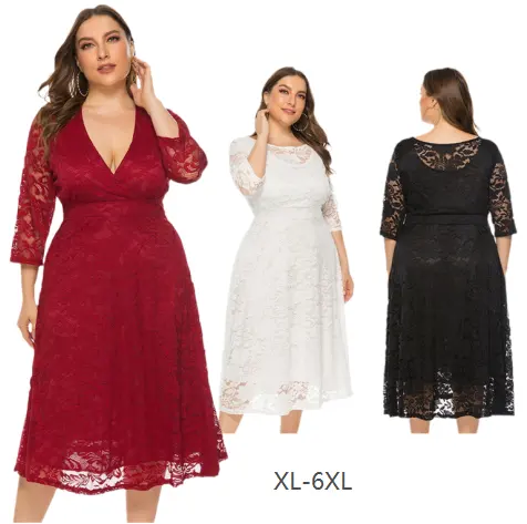 XL-6XL all'ingrosso più il vestito casuale dal merletto vuoto con la tasca