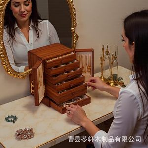 <b>Vintage</b> solid wood jewelry <b>box</b>, multi-layer necklace and jewelry storage <b>box</b>, large capacity wooden bracelet and necklace - Product Image 4