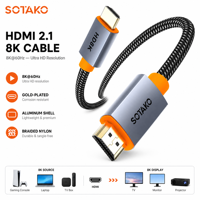 Câble HDMI 2.1 SOTAKO 8K60Hz haute vitesse plaqué or en alliage d'aluminium tressé mâle-mâle pour TV, console de jeu, moniteur, lecteur DVD
