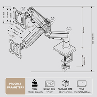 Bras de moniteur à ressort à gaz en aluminium noir de qualité supérieure KHCOOHOO, personnalisable ODM, 17-32 pouces, VESA 75/100, rotation à 360°, hauteur réglable