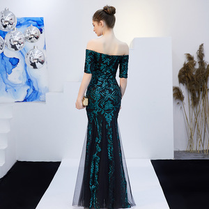 Eleganti <span class=keywords><strong>abiti</strong></span> lunghi da damigella d'onore a sirena con paillettes floreali con spalle scoperte <span class=keywords><strong>per</strong></span> le donne maglia a coda di pesce - Product Image 6