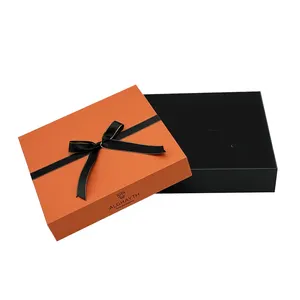 리본 활 뚜껑 포함 럭셔리 디자인 로고 인쇄 컬러 맞춤 판지 오렌지 제초 크리스마스 선물 포장