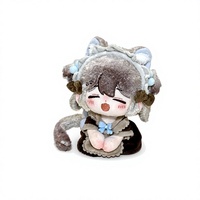 Poupée en peluche personnalisée en coton, chat gris avec capuche à oreilles, robe marron, chaton assis, objet de collection, vente en gros